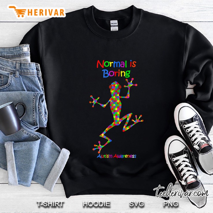 Normal Is Boring Autism Awareness Colorful Puzzle Rain Forest Frog Silhouette Version Sweatshirt