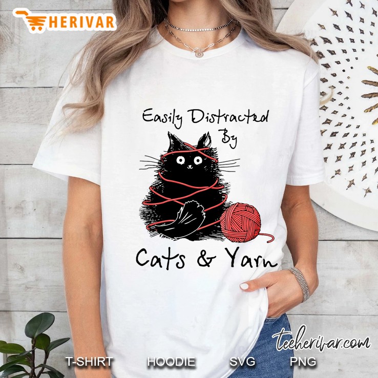 Easily Distracted By Cats & Yarn Crochet Cat Lover Ladies Tee