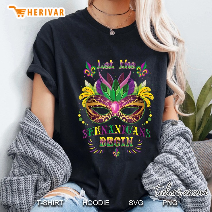 Let The Shenanigans Begin Mardi Gras Mask Version Ladies Tee