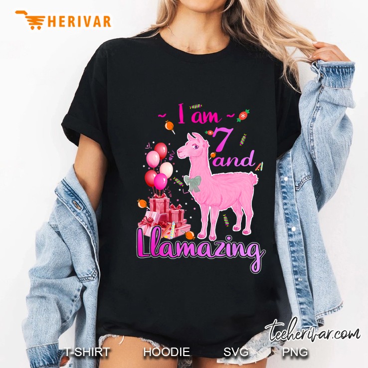 I Am 7 And Llamazing Pink Llama Version Ladies Tee