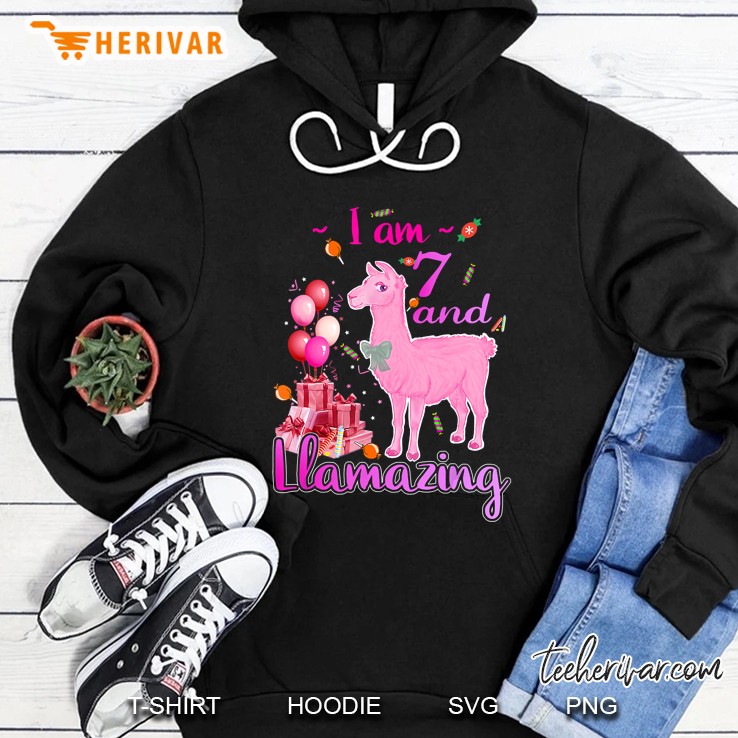 I Am 7 And Llamazing Pink Llama Version Hoodie