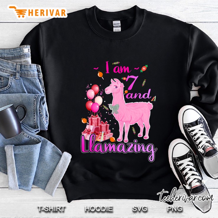 I Am 7 And Llamazing Pink Llama Version Sweatshirt