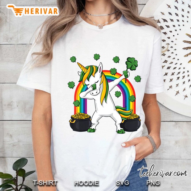 Dabbing Unicorn With Four Leaf Clover Version Ladies Tee