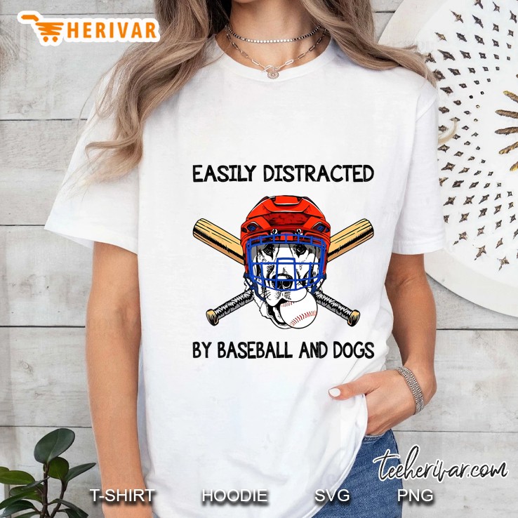 Easily Distracted By Baseball And Dogs Dog With Baseball Helmet Version Ladies Tee