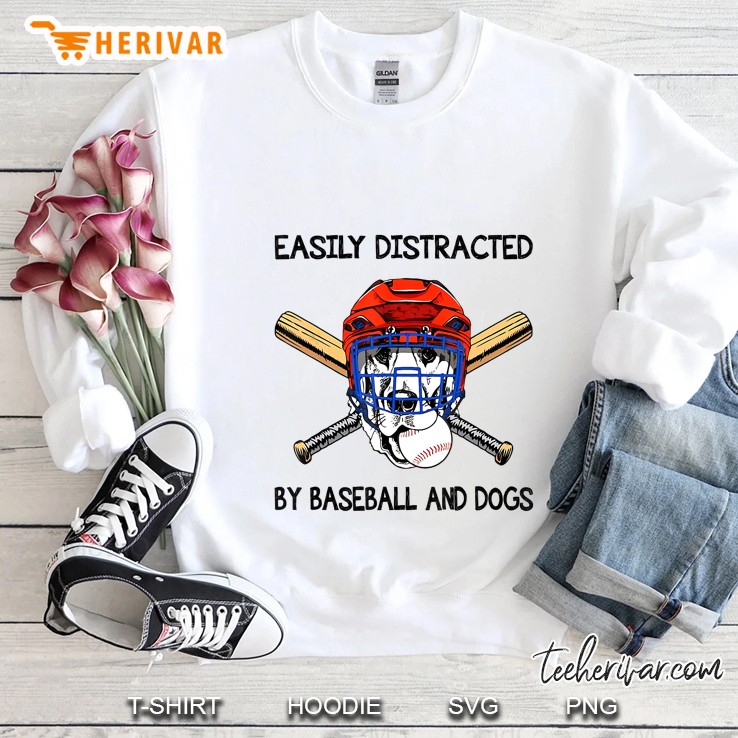 Easily Distracted By Baseball And Dogs Dog With Baseball Helmet Version Sweatshirt