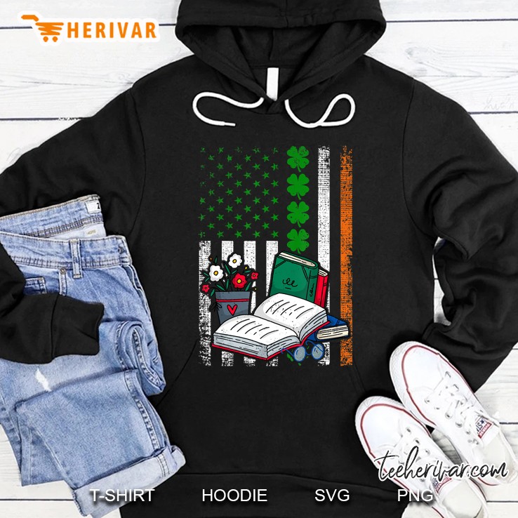 Book Beside Flower Pot Four Leaf Clover Irish American Flag Version Hoodie