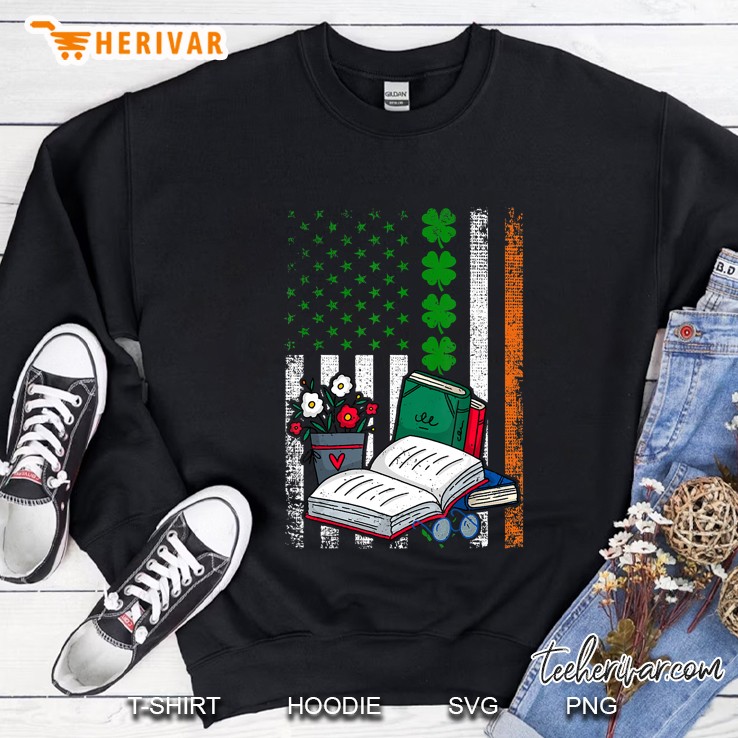 Book Beside Flower Pot Four Leaf Clover Irish American Flag Version Sweatshirt