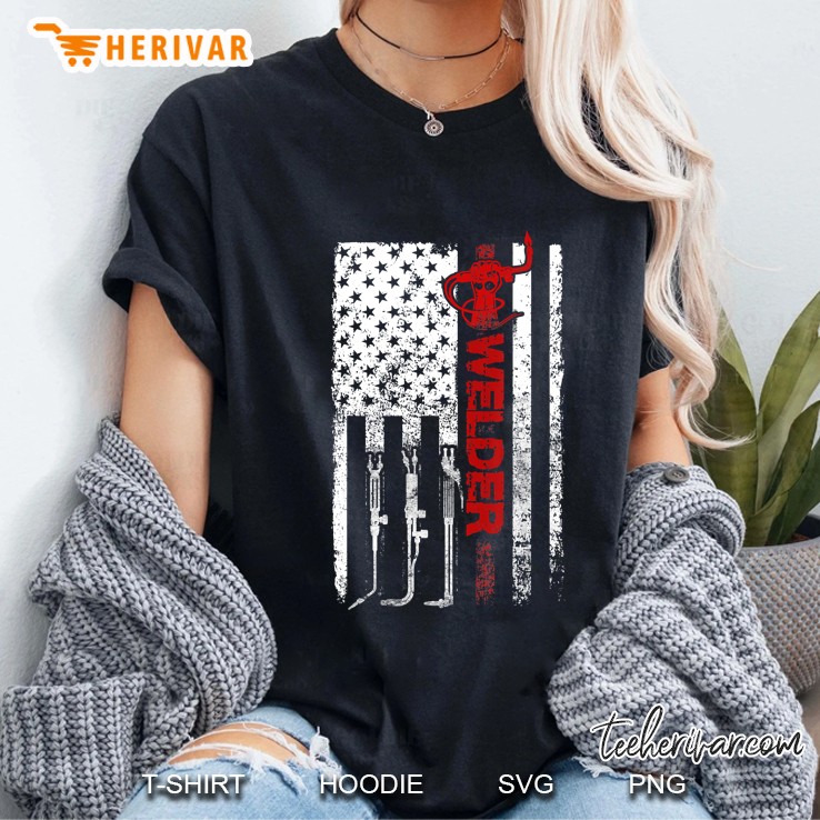 Welder American Flag Usa Patriotic Welder Ladies Tee