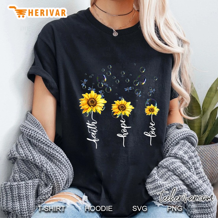 Faith Hope Love Dragonfly Sunflower Version Ladies Tee