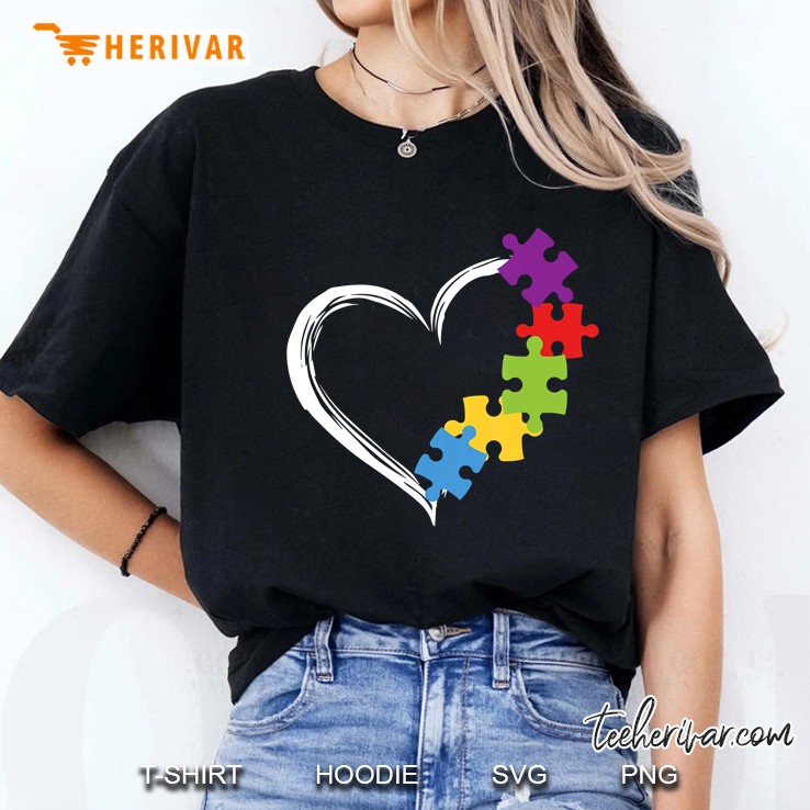 Colorful Puzzle Pieces Heart Ladies Tee