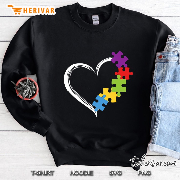 Colorful Puzzle Pieces Heart Sweatshirt