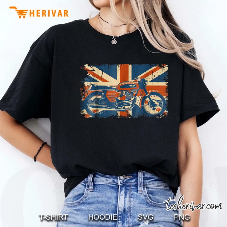 British Motorcycle 750 Triple Union Jack Flag Ladies Tee