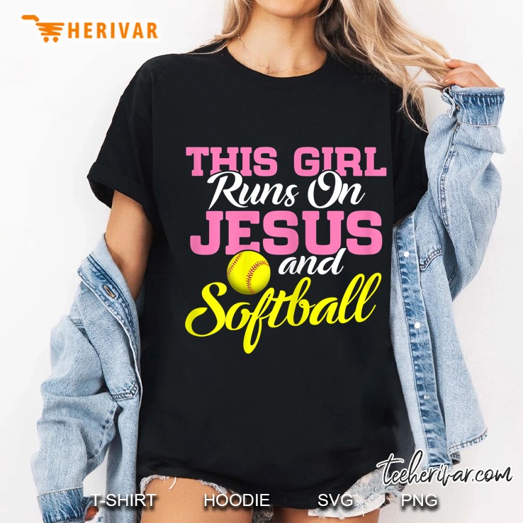 This Girl Runs On Jesus And Softball Version2 Ladies Tee