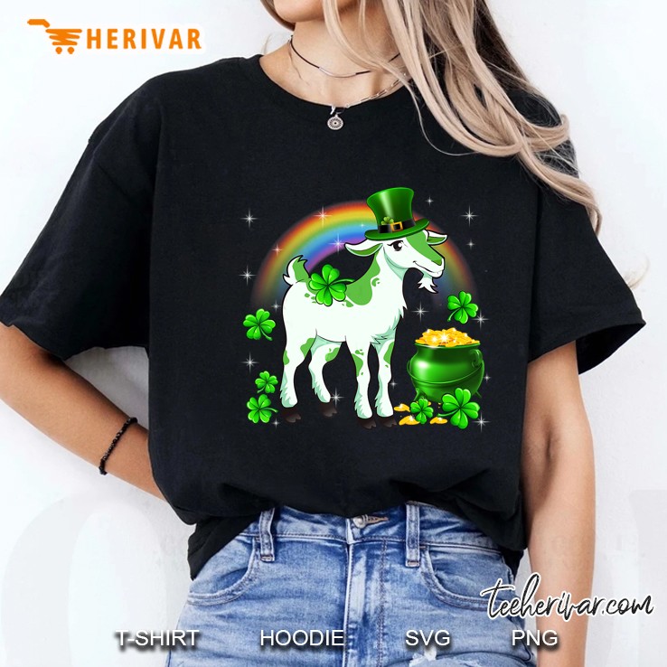 Leprechaun Goat With Four Leaf Clover And Gold Pot Ladies Tee