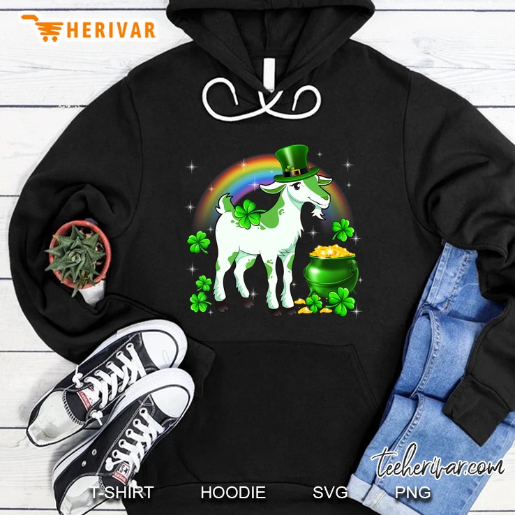 Leprechaun Goat With Four Leaf Clover And Gold Pot Hoodie