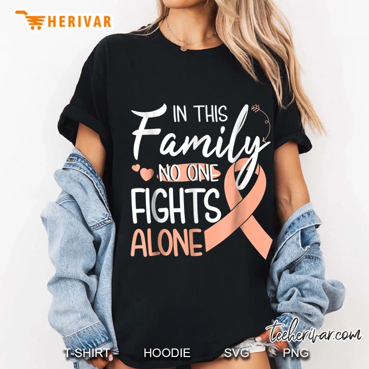 In This Family No One Fights Alone Peach Ribbon Version Ladies Tee