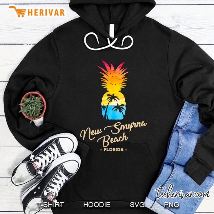 New Smyrna Beach Florida Pineapple Silhouette Sunset Vintage Version Hoodie