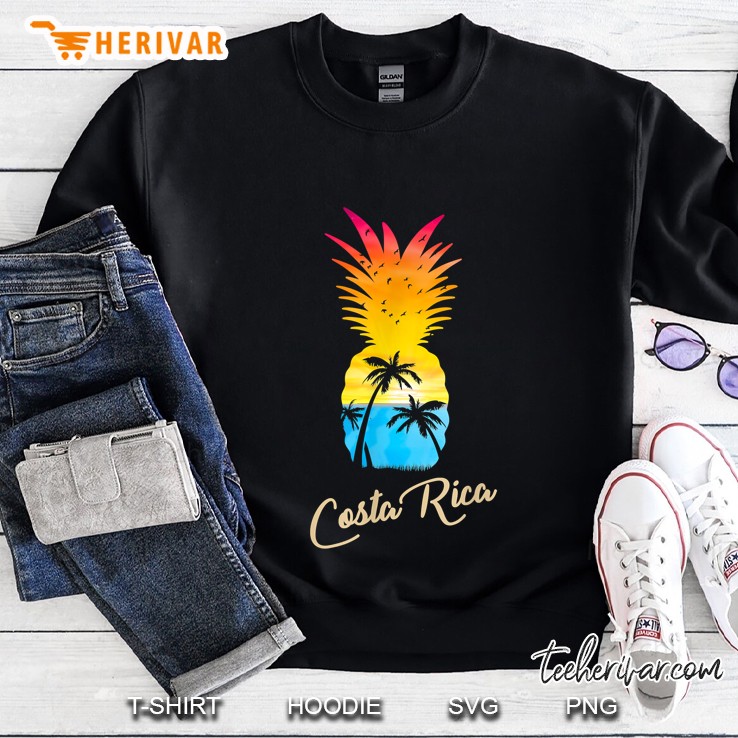 Costa Rica Pineapple Palm Trees Silhouette Sunset Vintage Version Sweatshirt
