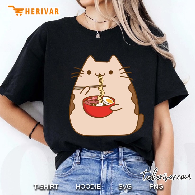 Kawaii Cat Eating Ramen Noodles Ladies Tee