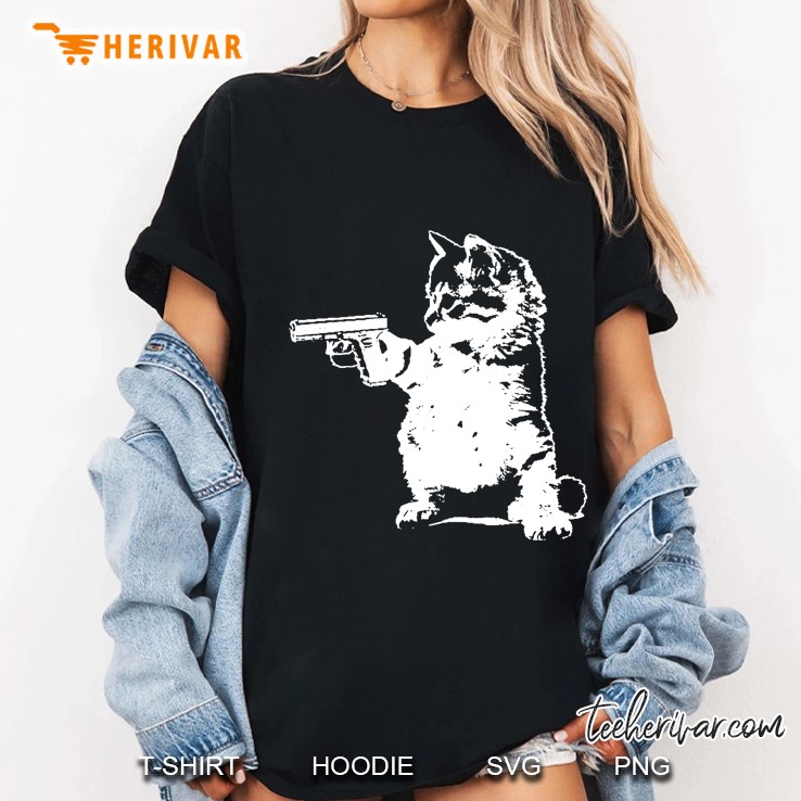 Funny Cat With Gun Ladies Tee