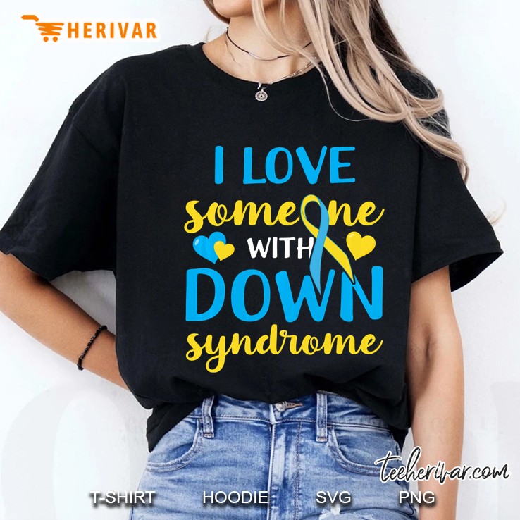 I Love Someone With Down Syndrome Blue Yellow Ribbon Version Ladies Tee