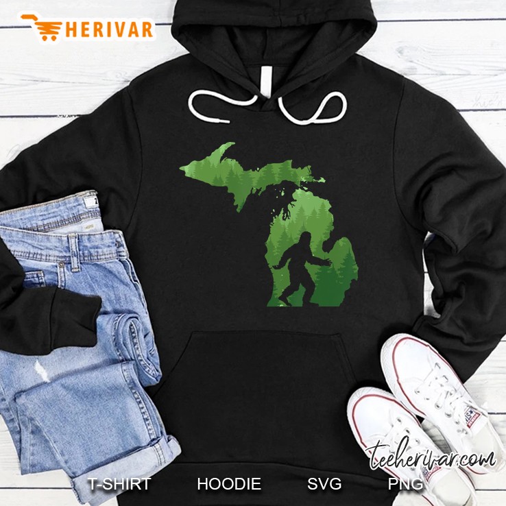 State Of Michigan Map Bigfoot Silhouette Version Hoodie