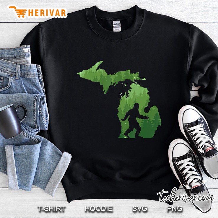 State Of Michigan Map Bigfoot Silhouette Version Sweatshirt