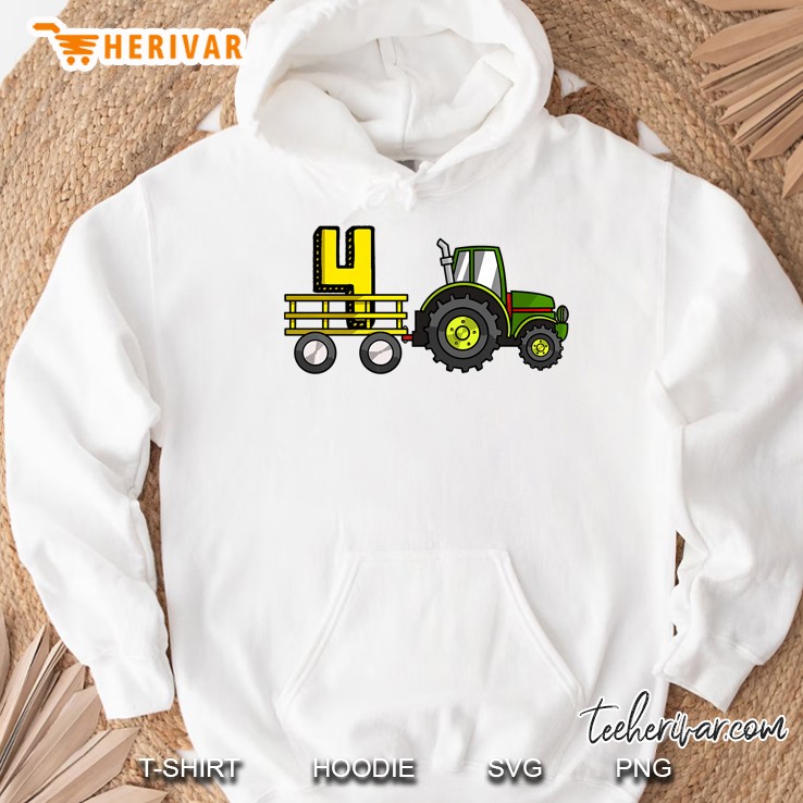 Farm 4 Year Old Barnyard 4Th Birthday Tractor Hoodie