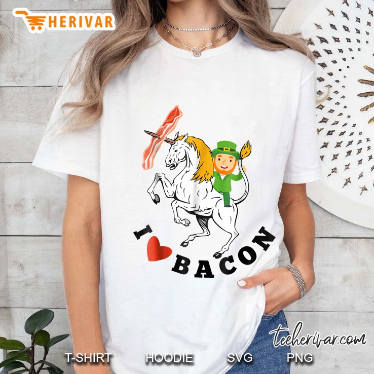 Leprechaun Writing Unicorn Hunting Bacon Ladies Tee