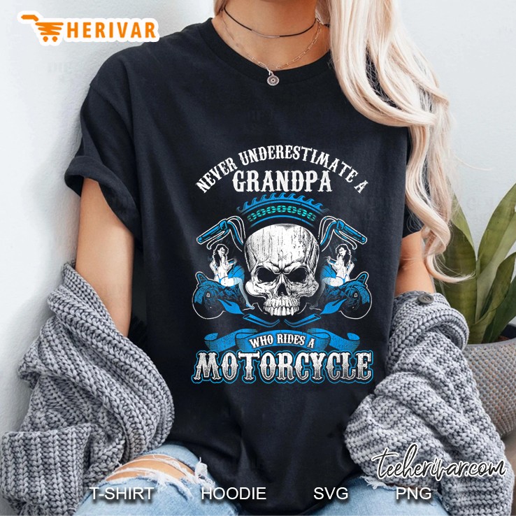 Never Underestimate A Grandpa Who Rides A Motorcycle Skull Version Ladies Tee