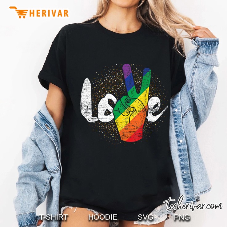 Love Peace Sign Hand Lgbt Pride Version Ladies Tee
