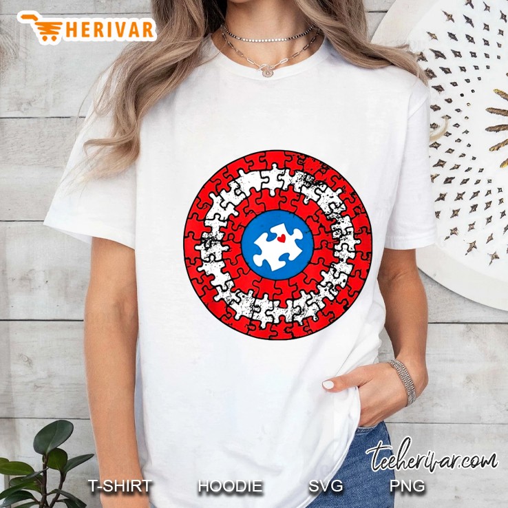 Puzzle Pieces Captain America Shield Ladies Tee
