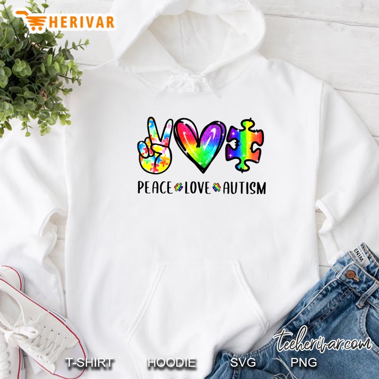 Peace Love Autism Peace Sign Hand Heart And Puzzle Version Hoodie