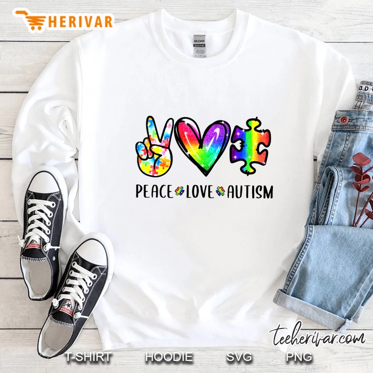 Peace Love Autism Peace Sign Hand Heart And Puzzle Version Sweatshirt