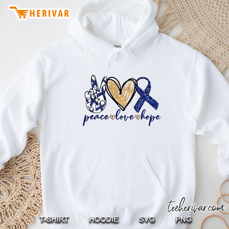Peace Love Hope Peace Sign Hand Heart And Blue Ribbon Version Hoodie