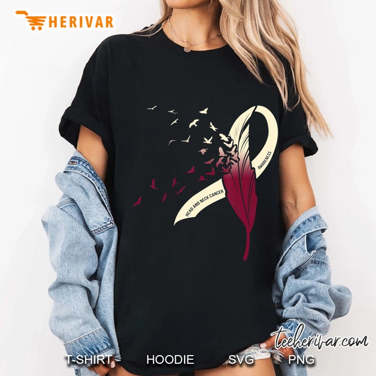 Head And Neck Cancer Awareness Feather Ribbon Version Ladies Tee