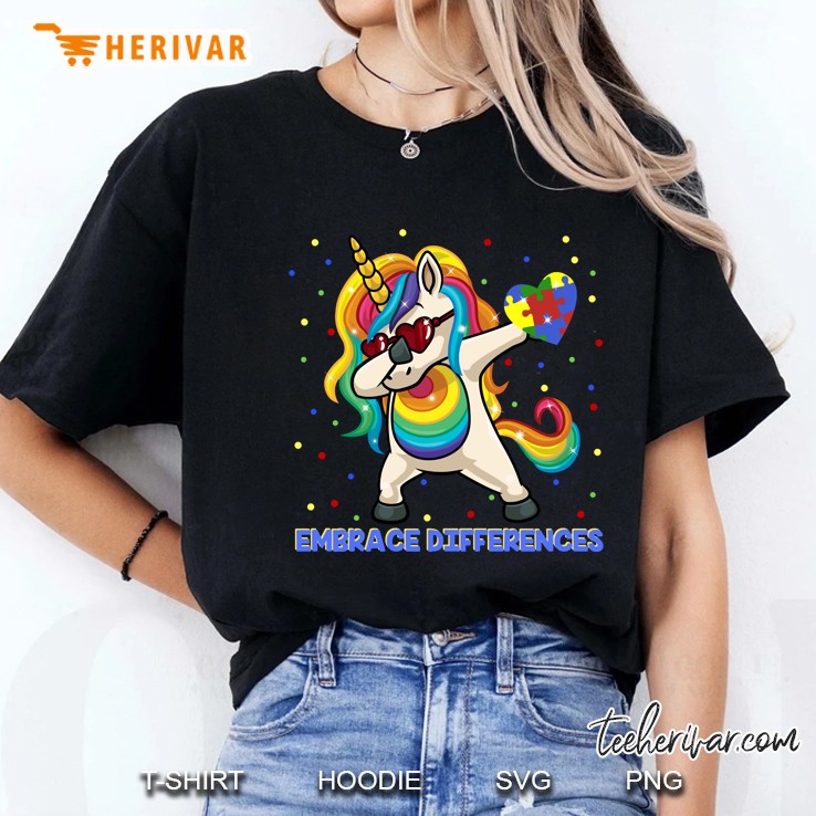 Embrace Differences Dabbing Unicorn Autism Awareness Ladies Tee