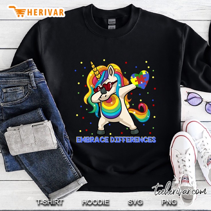 Embrace Differences Dabbing Unicorn Autism Awareness Sweatshirt