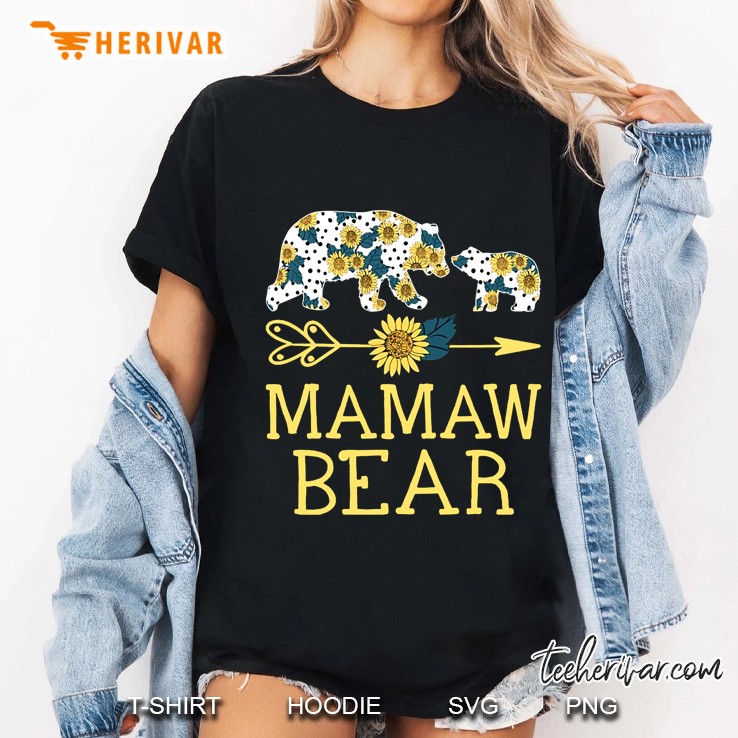 Mamaw Bear Sunflower Bear Silhouette Version Ladies Tee