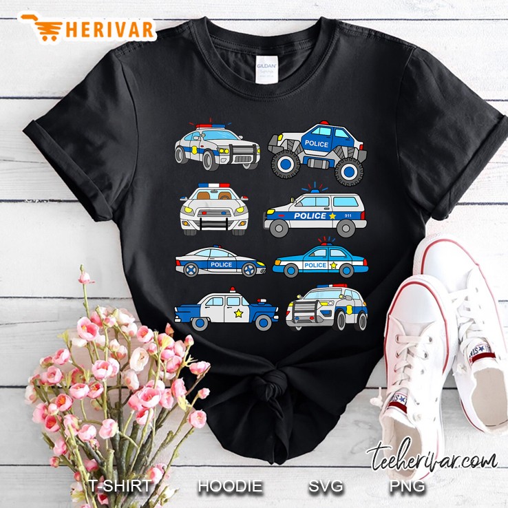Police Vehicles For Kids Men Women Cop Cars Boys Toddler Shirt
