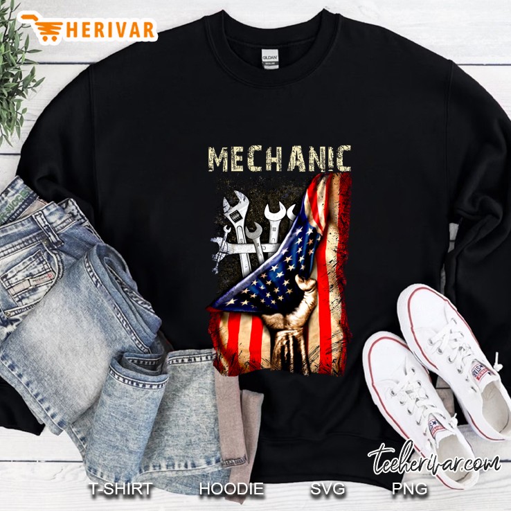 Mechanic Wrenchs Behind American Flag Version Sweatshirt