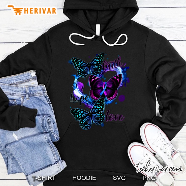 Faith Hope Love Blue And Purple Ribbon Butterflies Version Hoodie