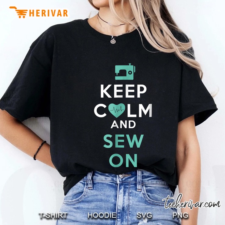 Keep Calm And Sew On Teal Sewing Machine Version Ladies Tee