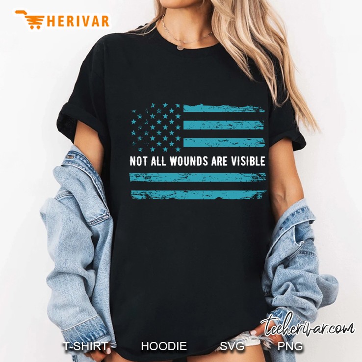 Not All Wounds Are Visible Teal American Flag Version Ladies Tee