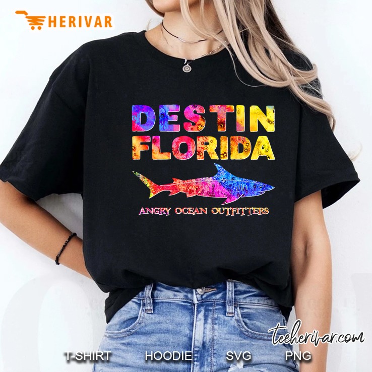 Destin Florida Angry Ocean Outfitters Rainbow Shark Version Ladies Tee