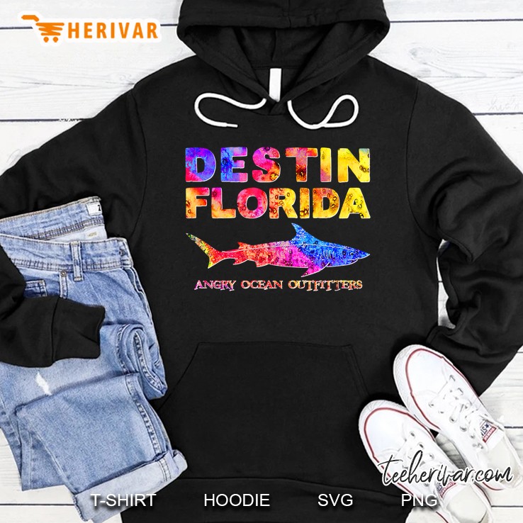 Destin Florida Angry Ocean Outfitters Rainbow Shark Version Hoodie