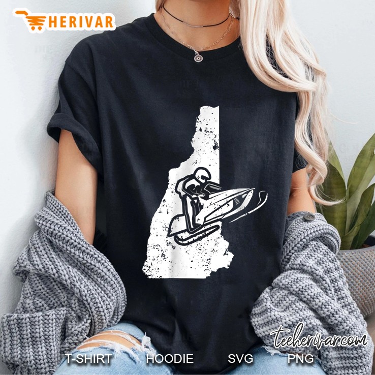 New Hampshire Snowmobile Rider And New Hampshire Map Grunge Version Ladies Tee