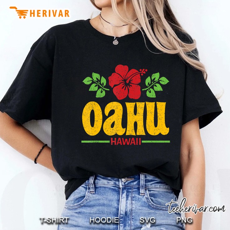 Oahu Hawaii Red Flowers Version Ladies Tee