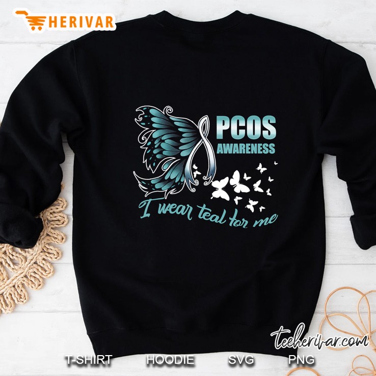 Pcos Awareness I Wear Teal For Me Teal Ribbon With Butterfly Wings Version Sweatshirt