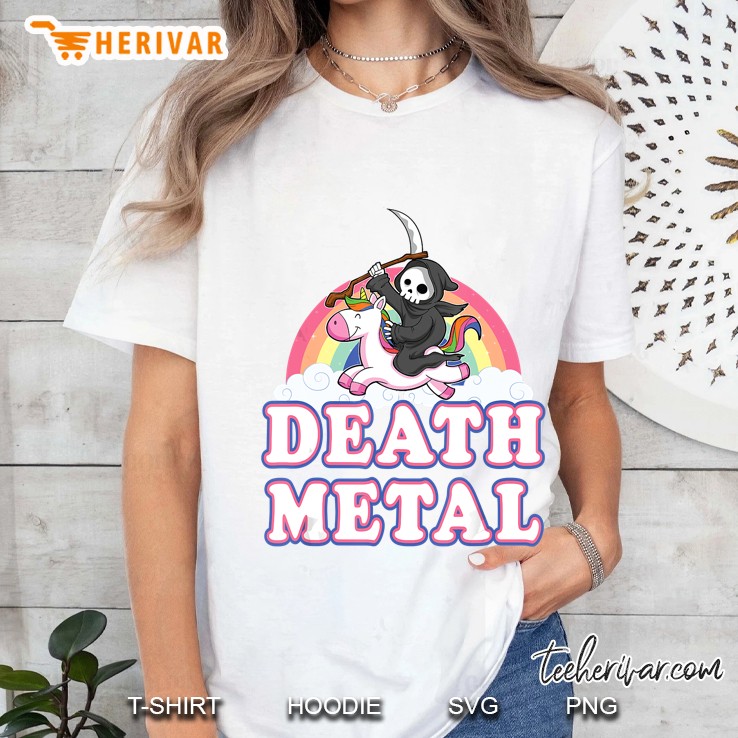 Death Metal Rainbow Grim Reaper Unicorn White Version Ladies Tee